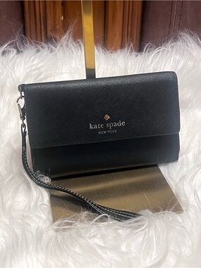kate spade New York Black Saffiano Leather Wristlet Wallet